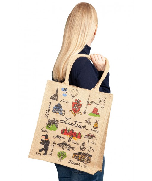 Tote bag with Lithuanian cities and symbols