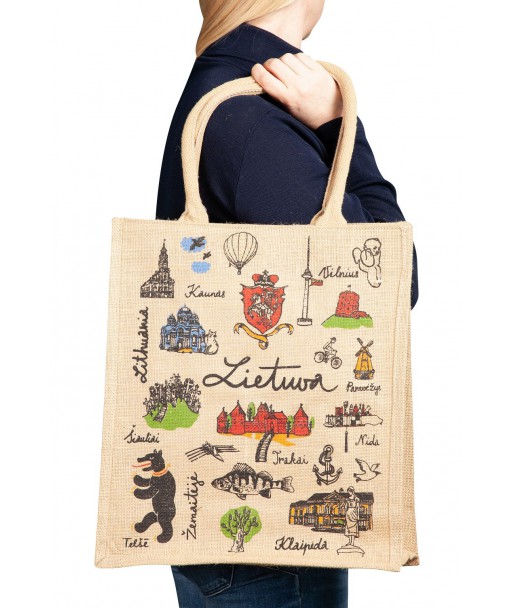 Tote bag with Lithuanian cities and symbols