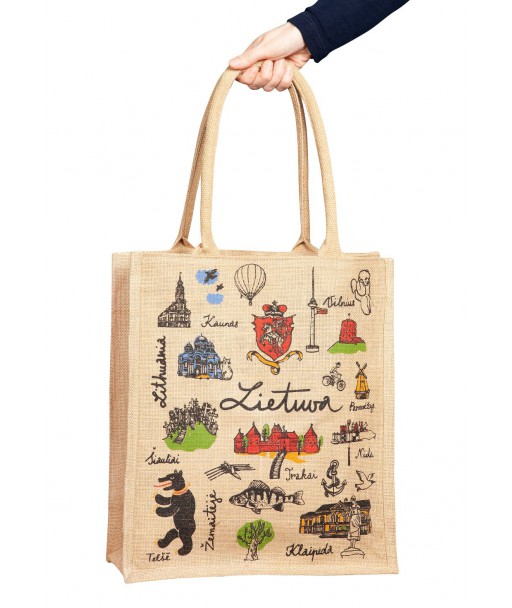 Tote bag with Lithuanian cities and symbols