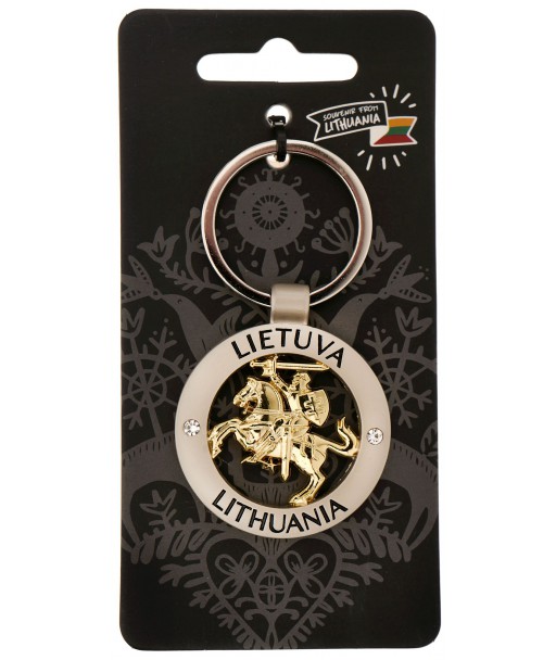 Round Keychain with Vytis and Lithuania Inscription