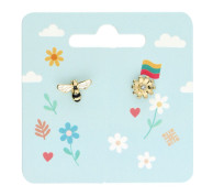 Auskarai bitė ir gėlės žiedas Auskarai bitė ir gėlės žiedas