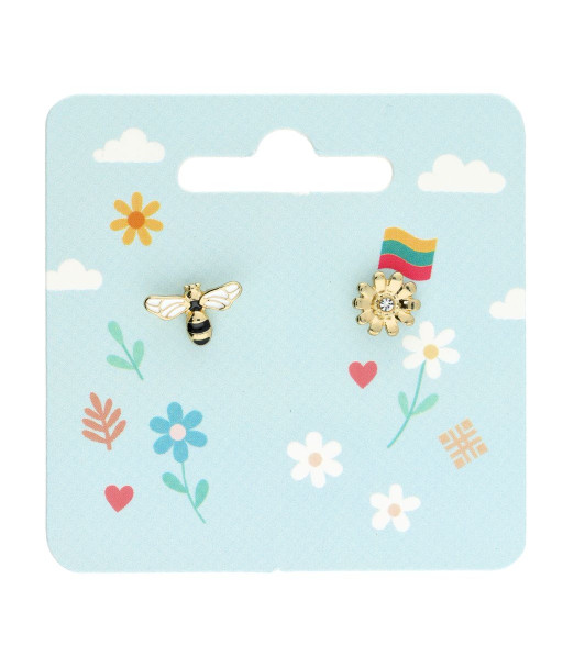 Auskarai bitė ir gėlės žiedas