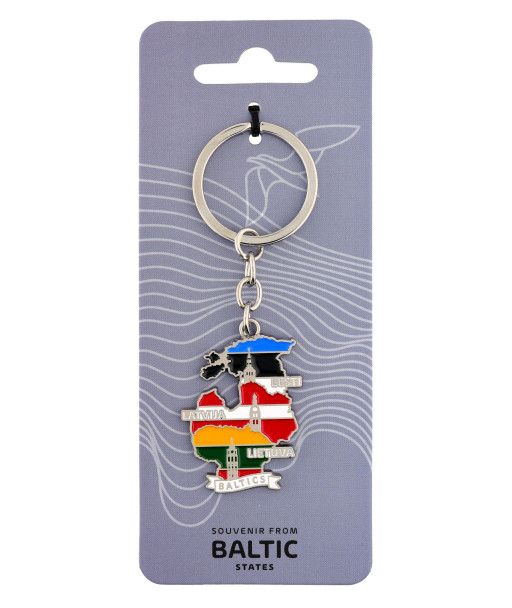 Raktų pakabukas Baltic su Baltijos šalių kontūrais ir vėliavomis