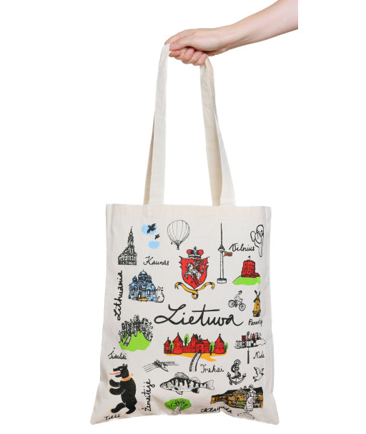 Medžiaginis maišelis su Lietuvos miestų simboliais