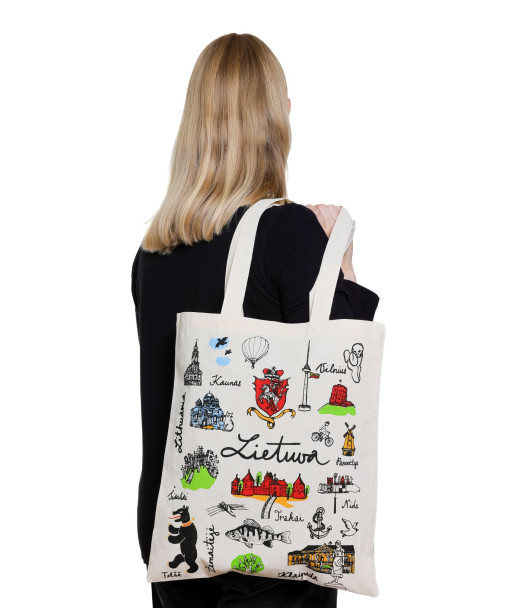 Medžiaginis maišelis su Lietuvos miestų simboliais